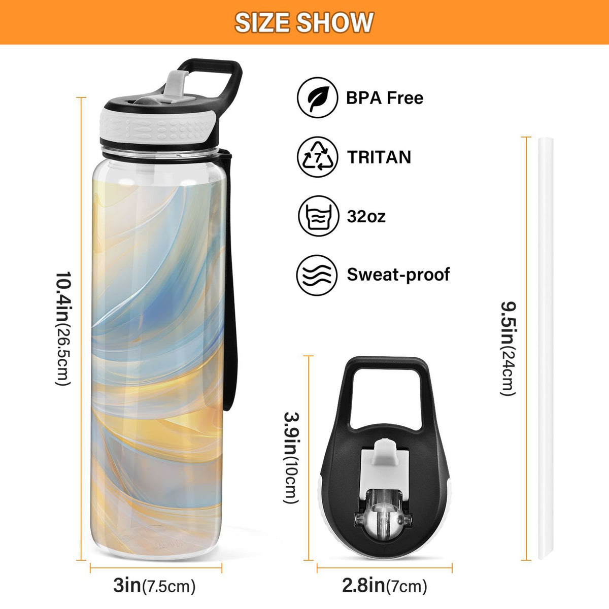 Blue and Yellow Marble 32oz Tritan Leakproof Water Bottle U990
