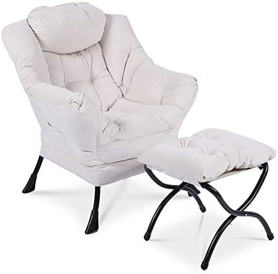 Modern Lazy Chair with Ottoman Steel Frame Lounge Chair Set with Footstool Armrests Side Pocket R25215