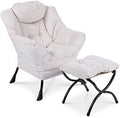 Modern Lazy Chair with Ottoman Steel Frame Lounge Chair Set with Footstool Armrests Side Pocket R25215