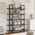 Industrial Distressed Brown Wood and Metal Frame 5-Shelf Bookcase X74743