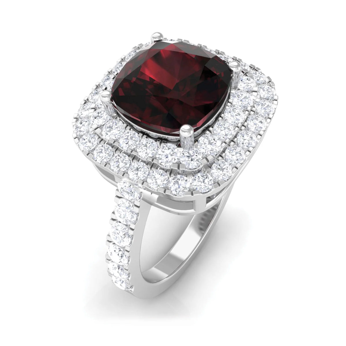 4 CT Garnet Engagement Ring with Double Halo Moissanite, 925 Sterling Silver O589114