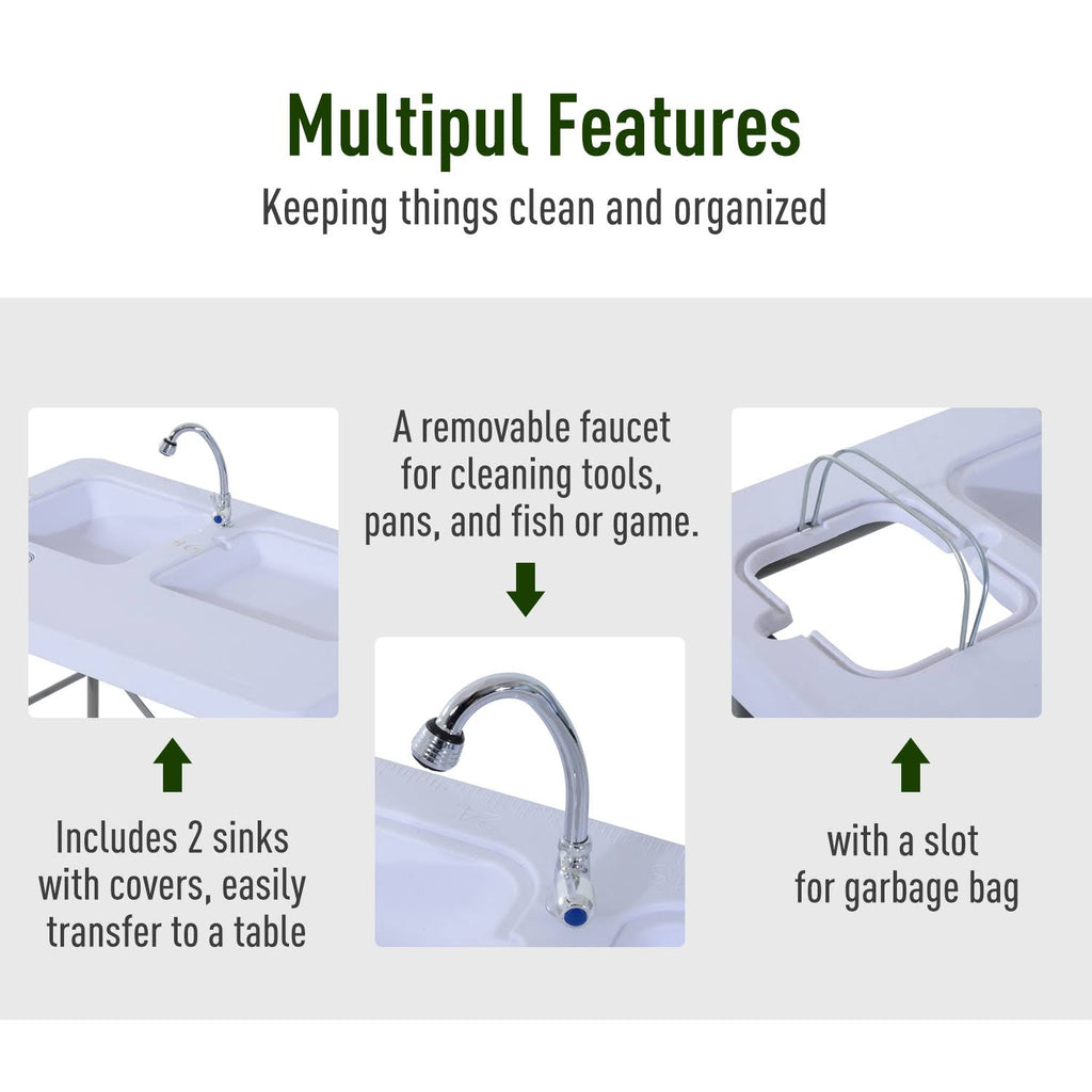 White Portable Folding Camping Table with Faucet O338