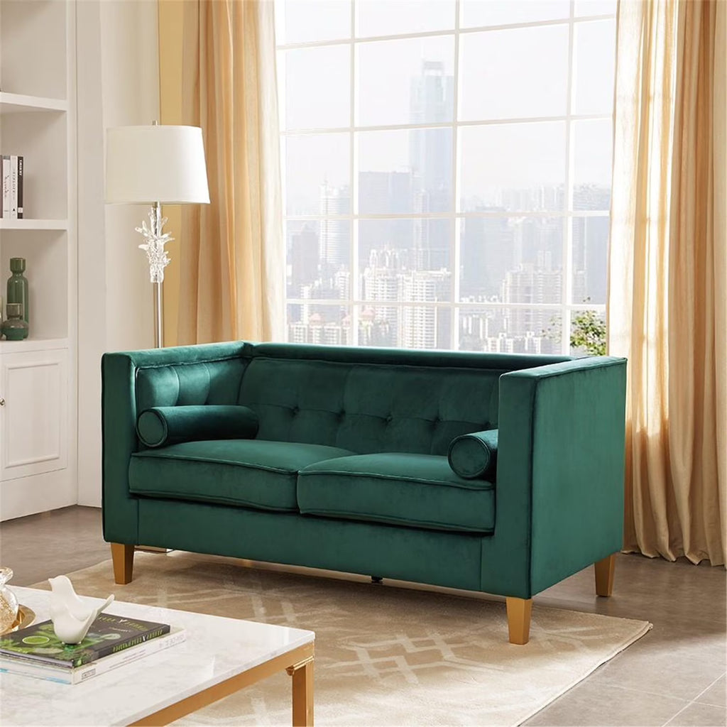 Green Loveseat with Solid Wood Legs S1932