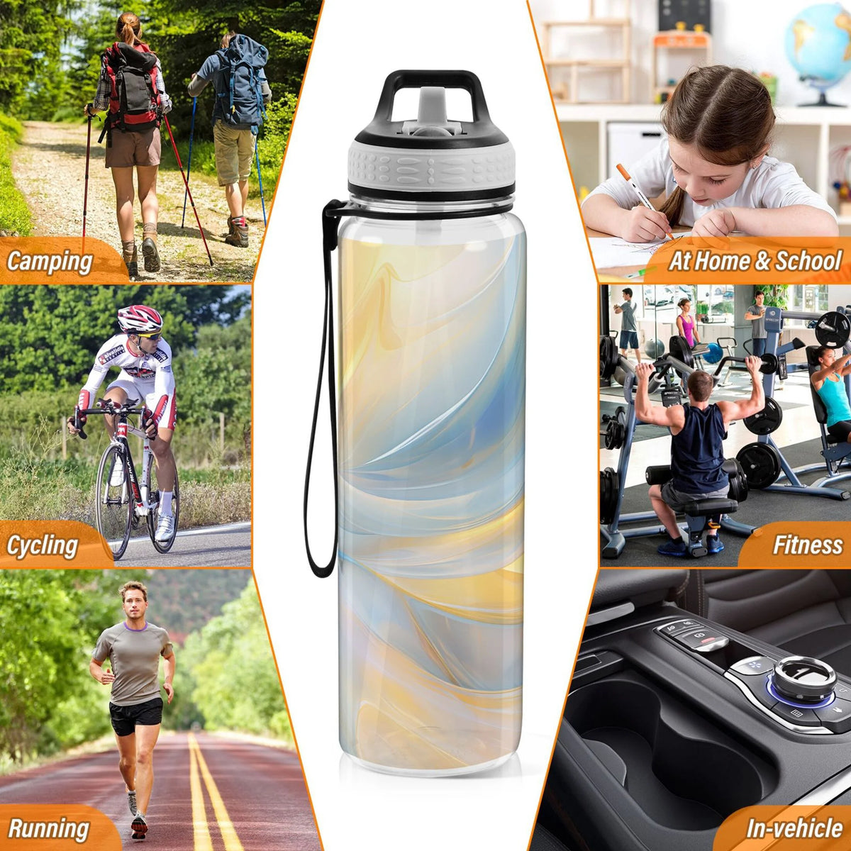 Blue and Yellow Marble 32oz Tritan Leakproof Water Bottle U990
