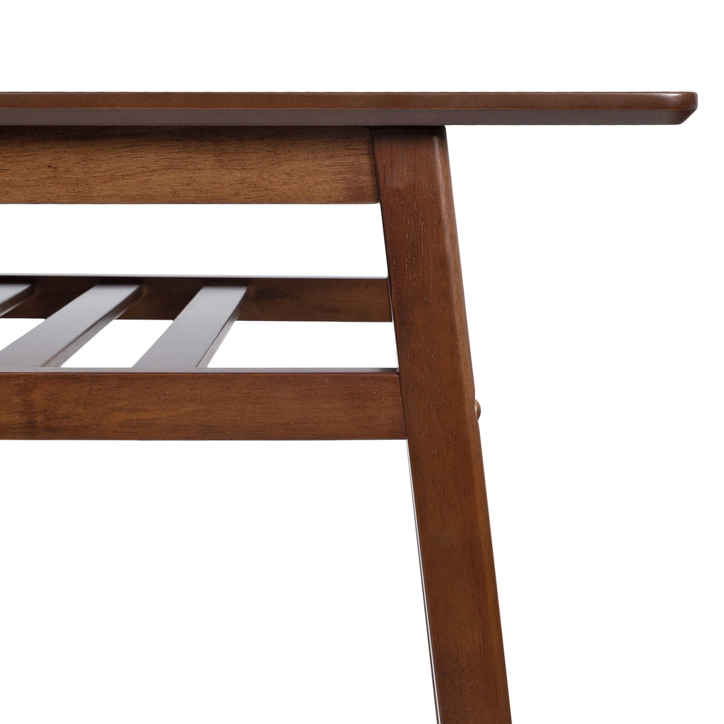 Walnut Brown Wooden Pub Table with Storage Shelf D4194