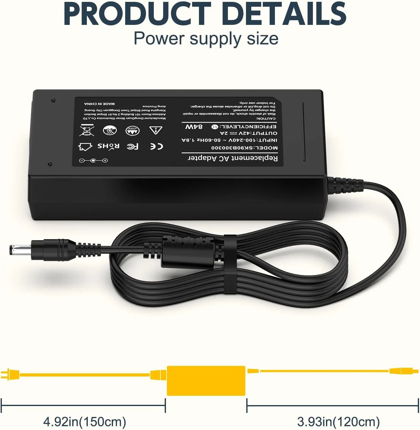 42V AC Adapter Charger for Electric Bike and 36V Scooter Lithium Battery G7367