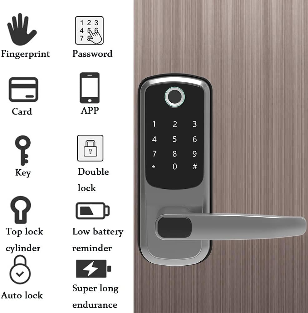 5-in-1 Smart Lock with Reversible Handle, Digital Door Locks with Keypads, Silvery C277262