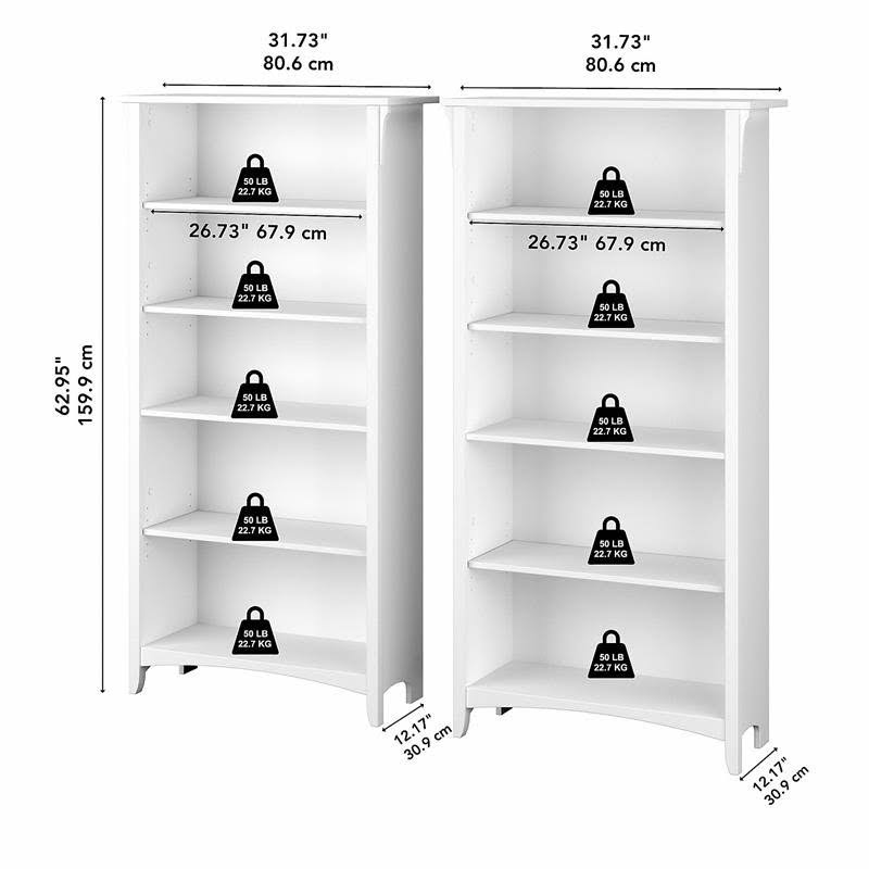Pure White and Shiplap Gray 5 Shelf Bookcase Set of 2 H876