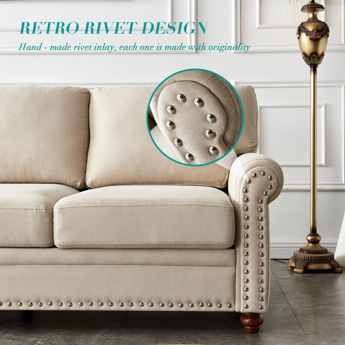 Beige Linen Sofa with Storage U811142