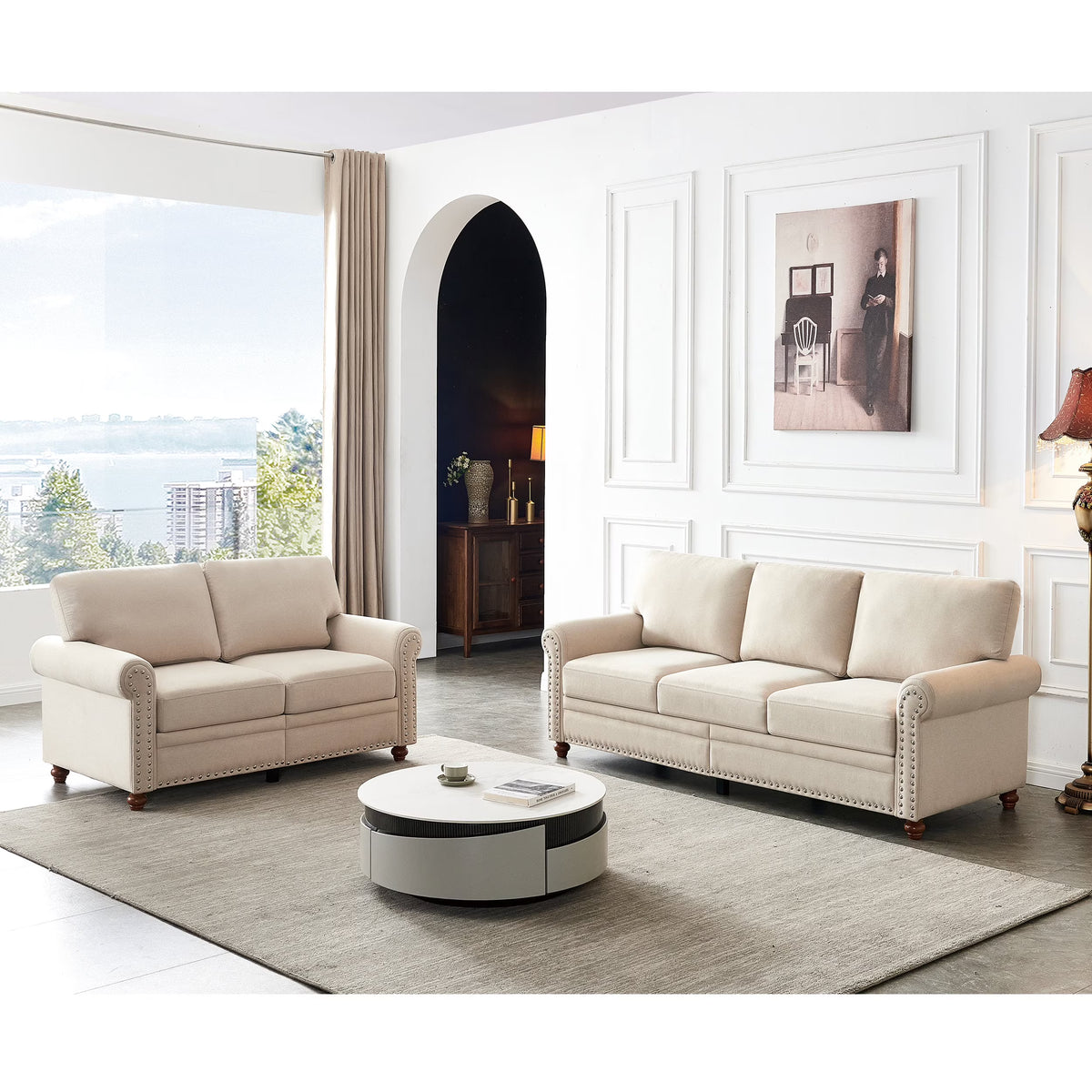 Beige Linen Sofa with Storage U811142