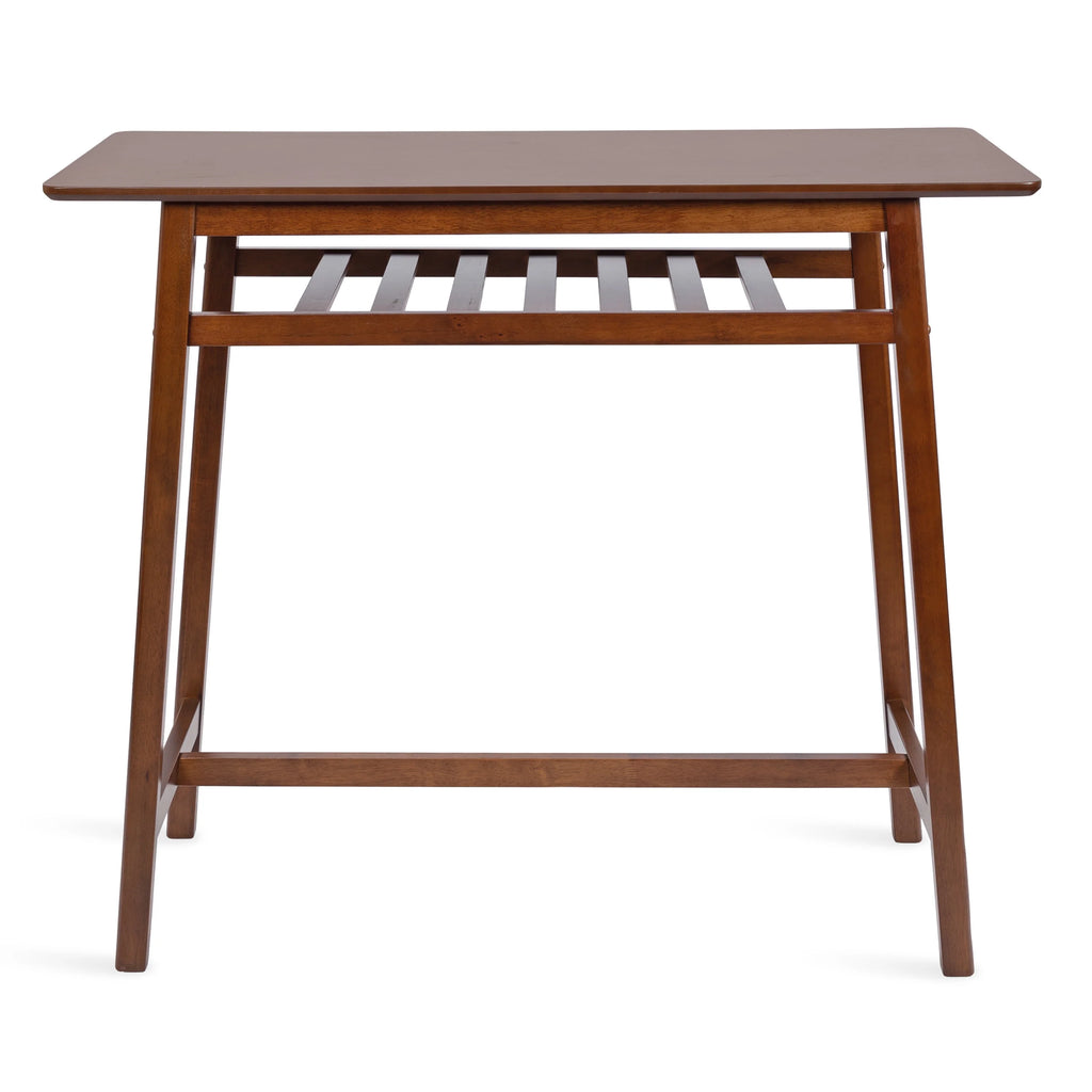 Walnut Brown Wooden Pub Table with Storage Shelf D4194