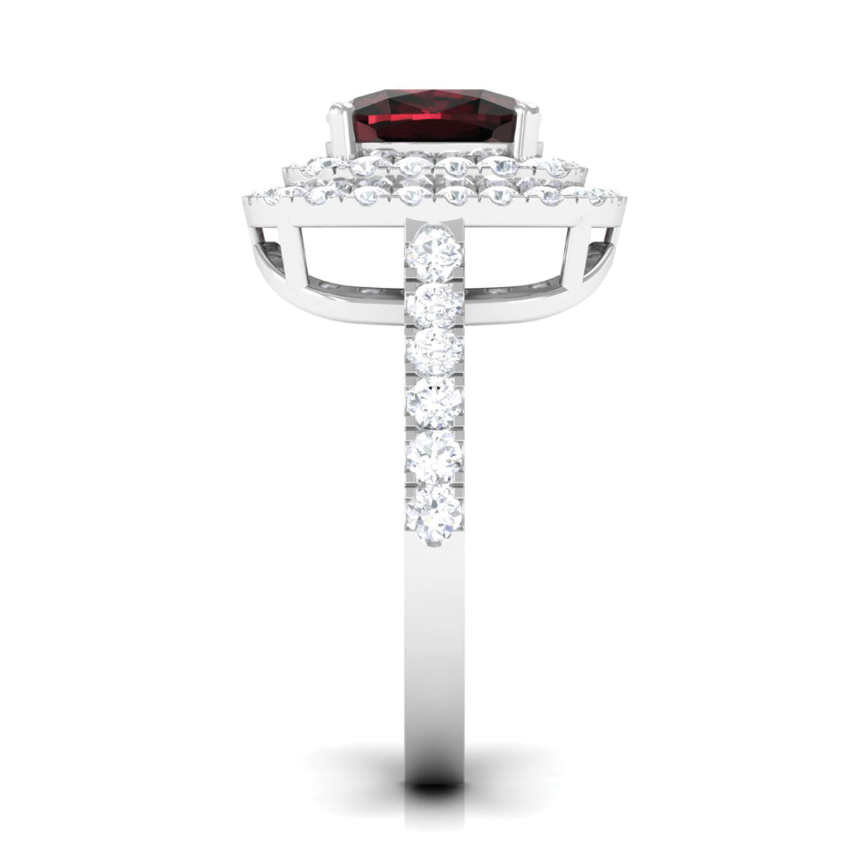4 CT Garnet Engagement Ring with Double Halo Moissanite, 925 Sterling Silver O589114
