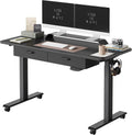 55x 24 Inches Electric Standing Desk with Double Drawer, Black Frame/Fir Brown Top K91272
