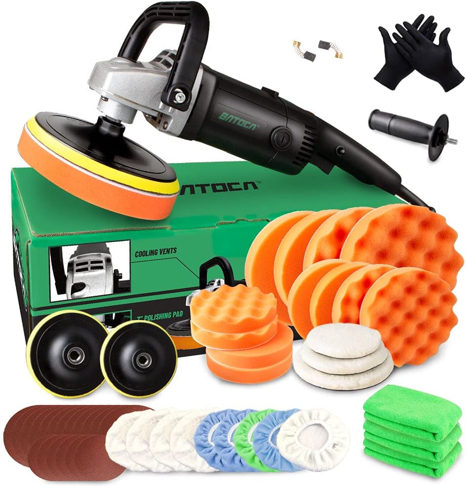 7 Inch 1200W Rotary Car Polisher with Foam Pads and Wool Pads K2173