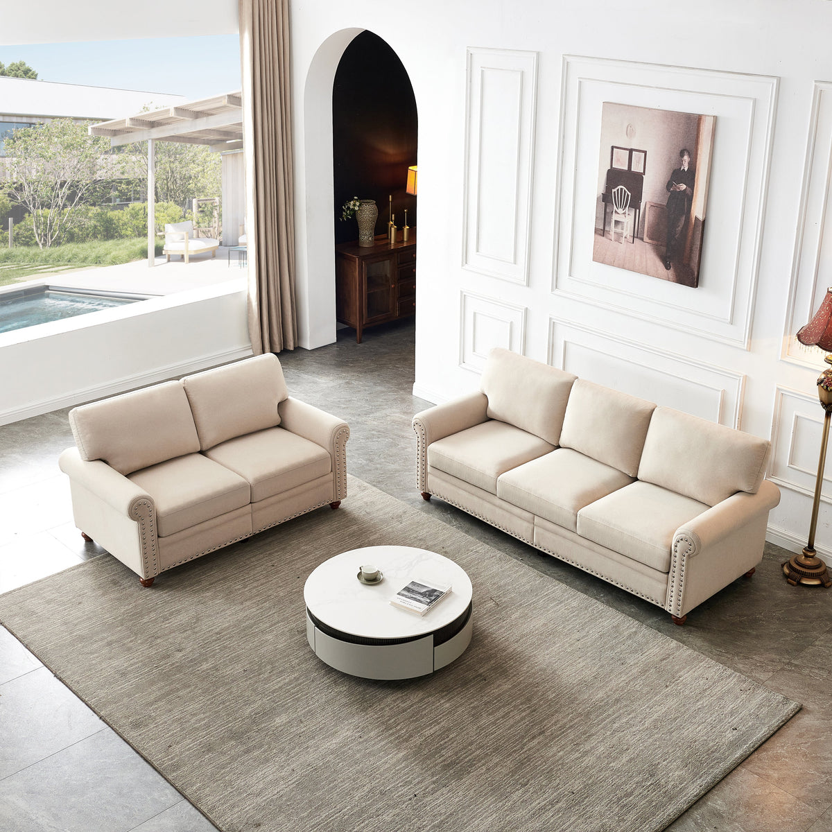 Beige Linen Sofa with Storage U811142