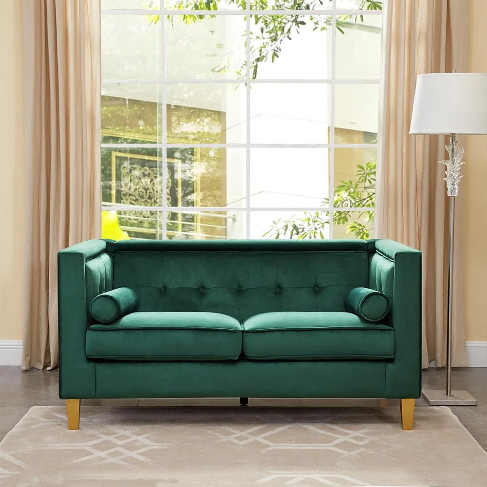 Green Loveseat with Solid Wood Legs S1932