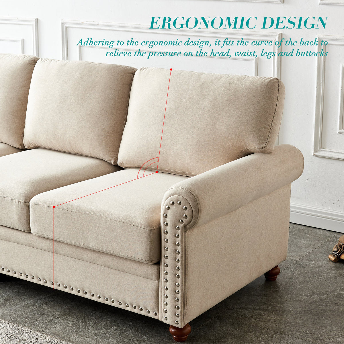 Beige Linen Sofa with Storage U811142