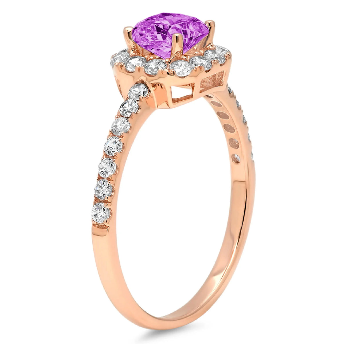 18k Rose Gold Princess Cut Simulated Alexandrite Halo Ring Size 3.75 X1457