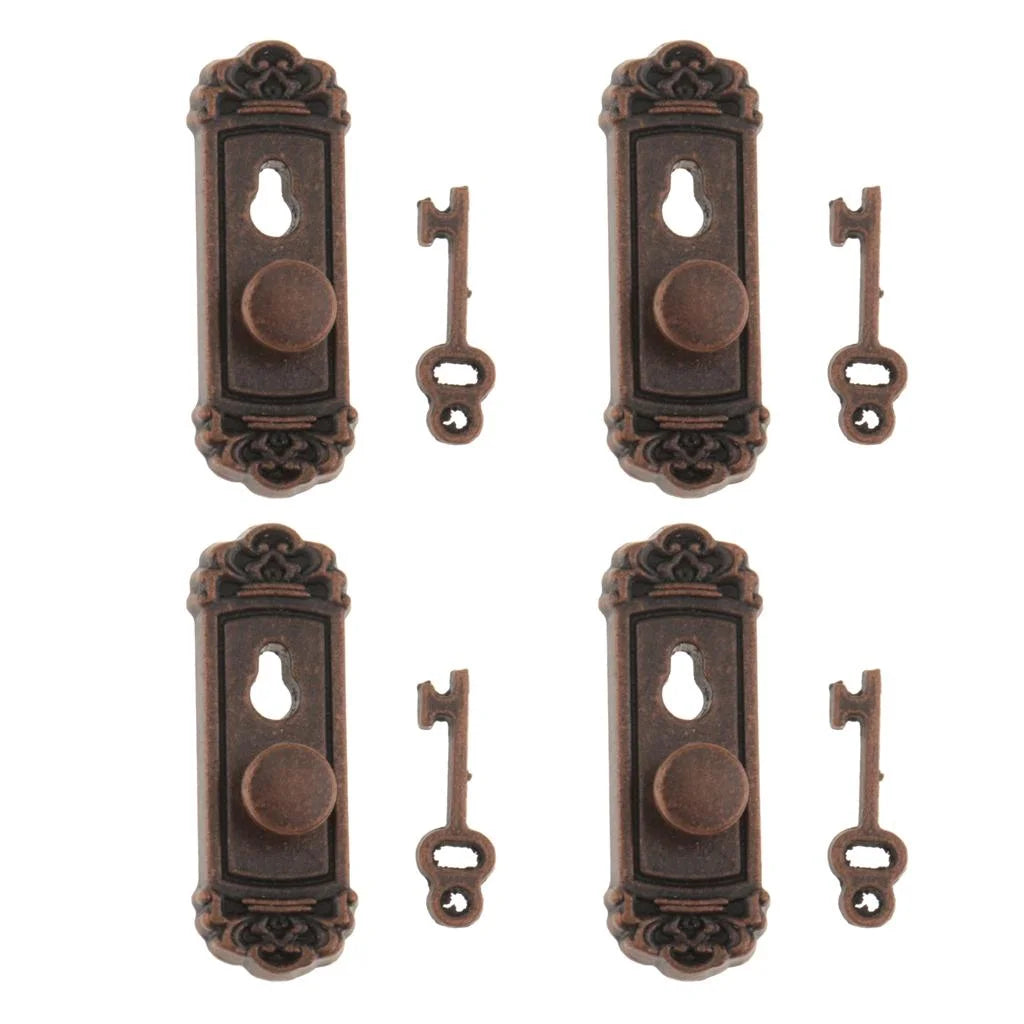 4 Pairs Dollhouse Door Knob Handle with Keys Q596718
