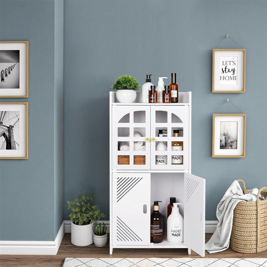 White PVC Double Door Floor Standing Storage Cabinet F196002