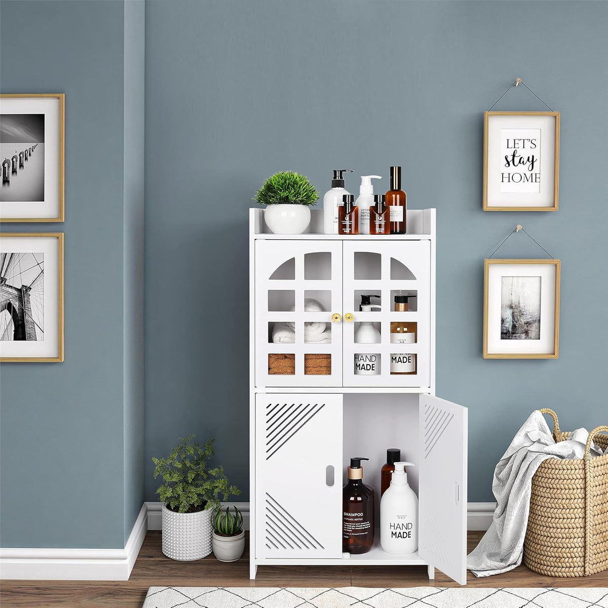 White PVC Double Door Floor Standing Storage Cabinet F196002