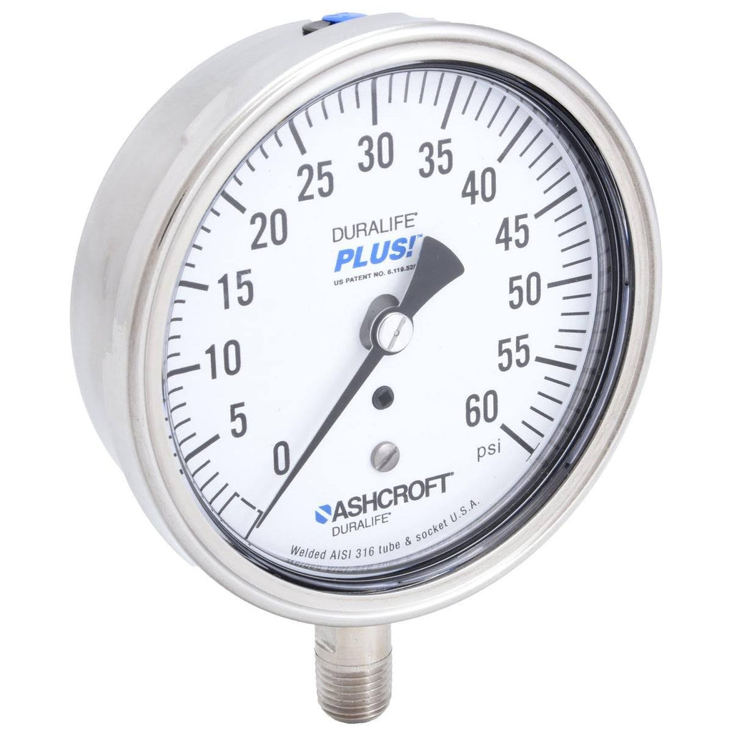 Pressure Gauge, 0 to 60 psi, 3-1/2in, 1/4in H91181