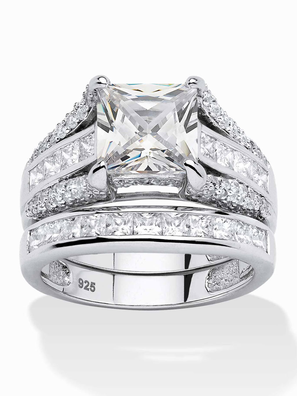 Platinum-plated Sterling Silver 2-Piece Bridal Ring Set with Cubic Zirconia S1121