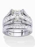 Platinum-plated Sterling Silver 2-Piece Bridal Ring Set with Cubic Zirconia S1121