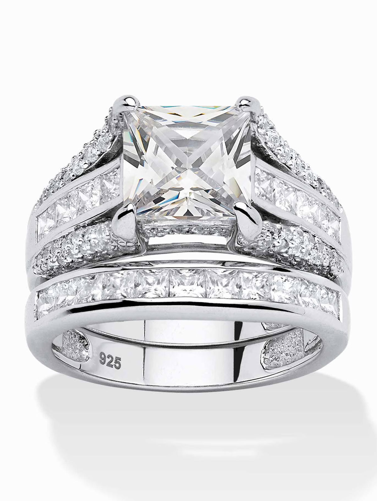 Platinum-plated Sterling Silver 2-Piece Bridal Ring Set with Cubic Zirconia S1121