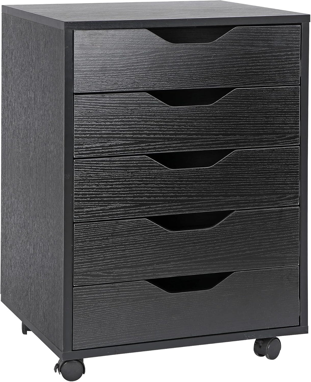 5 Drawer Mobile Wood Filing Cabinet with Lockable Casters, Black, Pack of 2 V78791