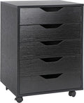 5 Drawer Mobile Wood Filing Cabinet with Lockable Casters, Black, Pack of 2 V78791