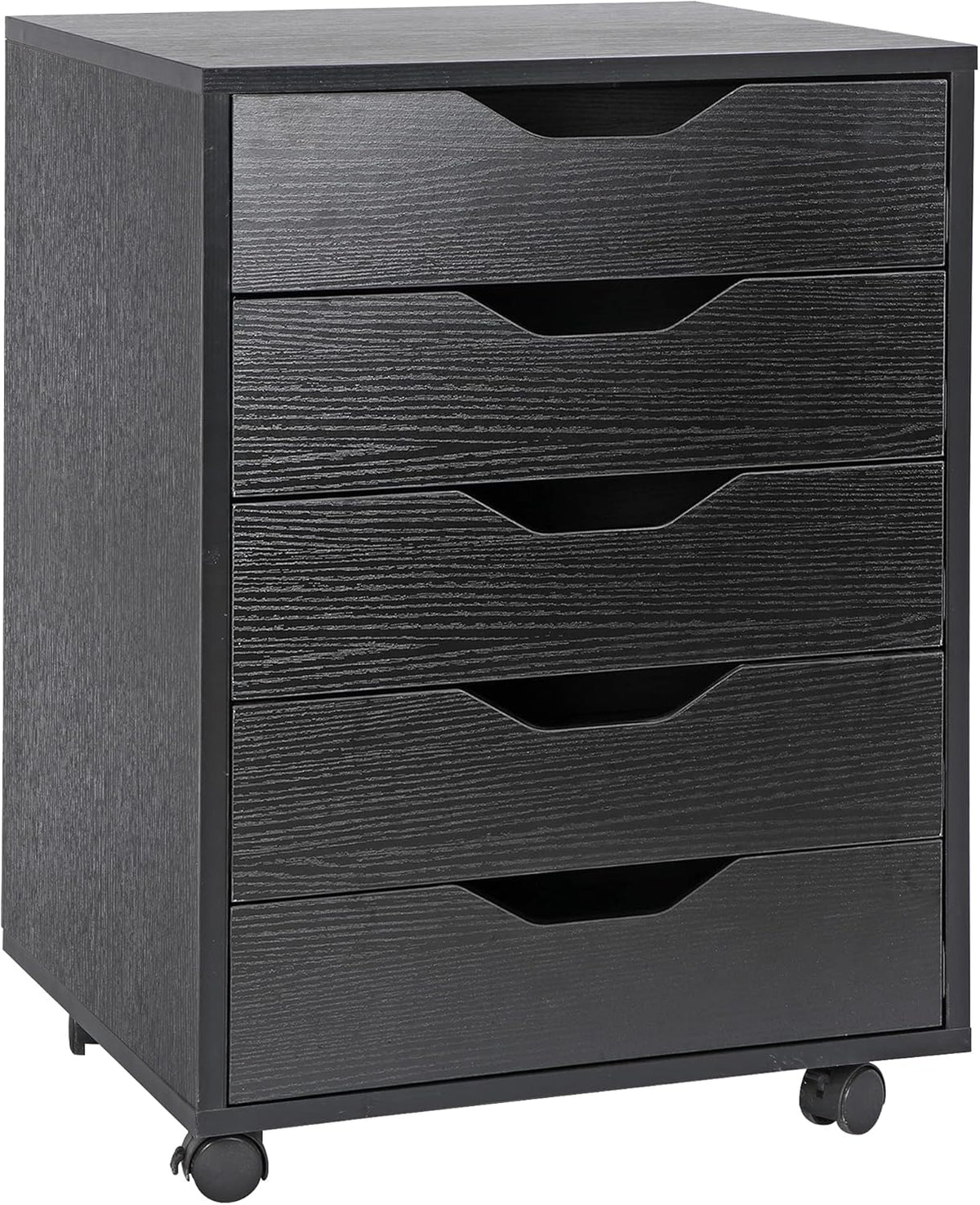 5 Drawer Mobile Wood Filing Cabinet with Lockable Casters, Black, Pack of 2 V78791