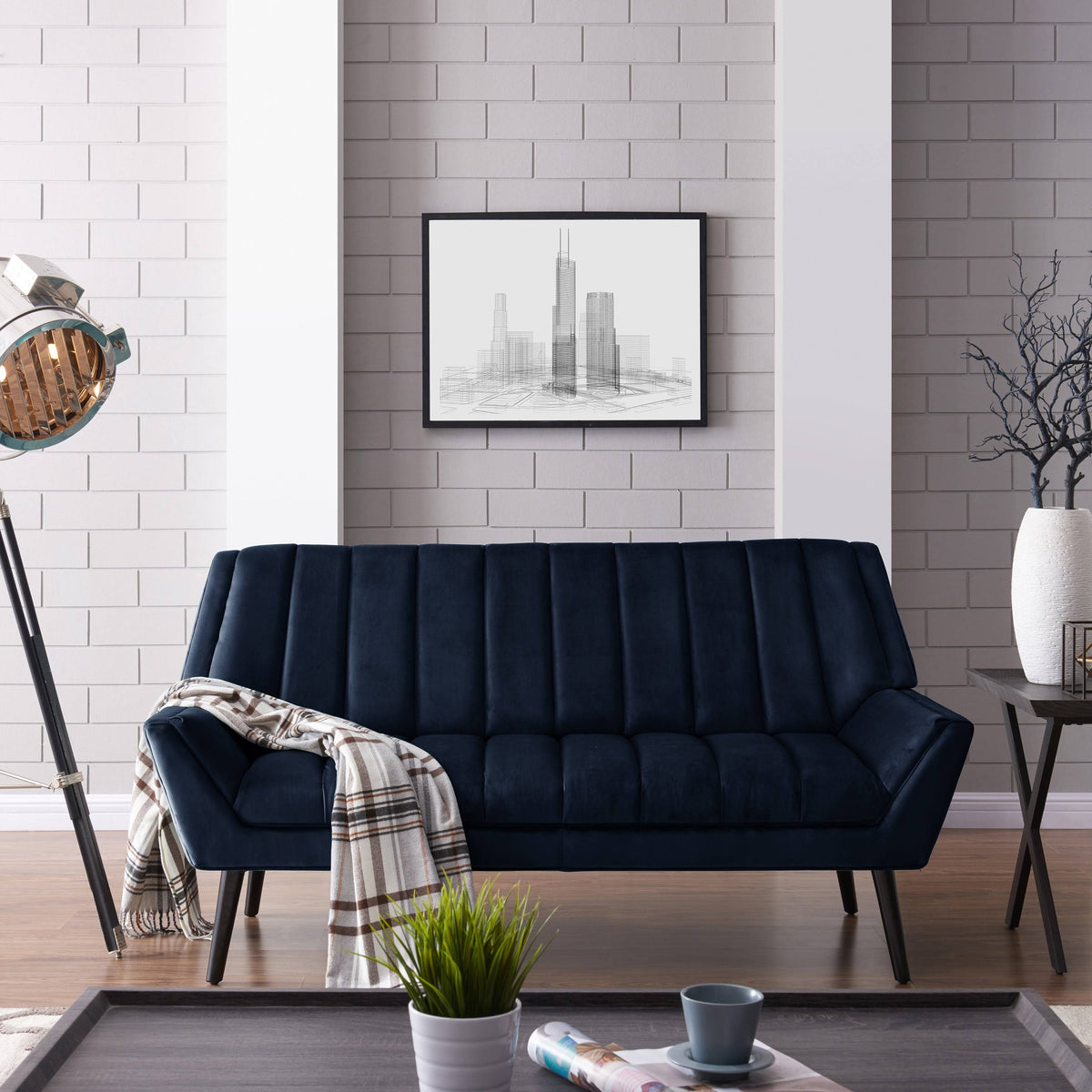 Navy Blue Velvet Sofa N190825