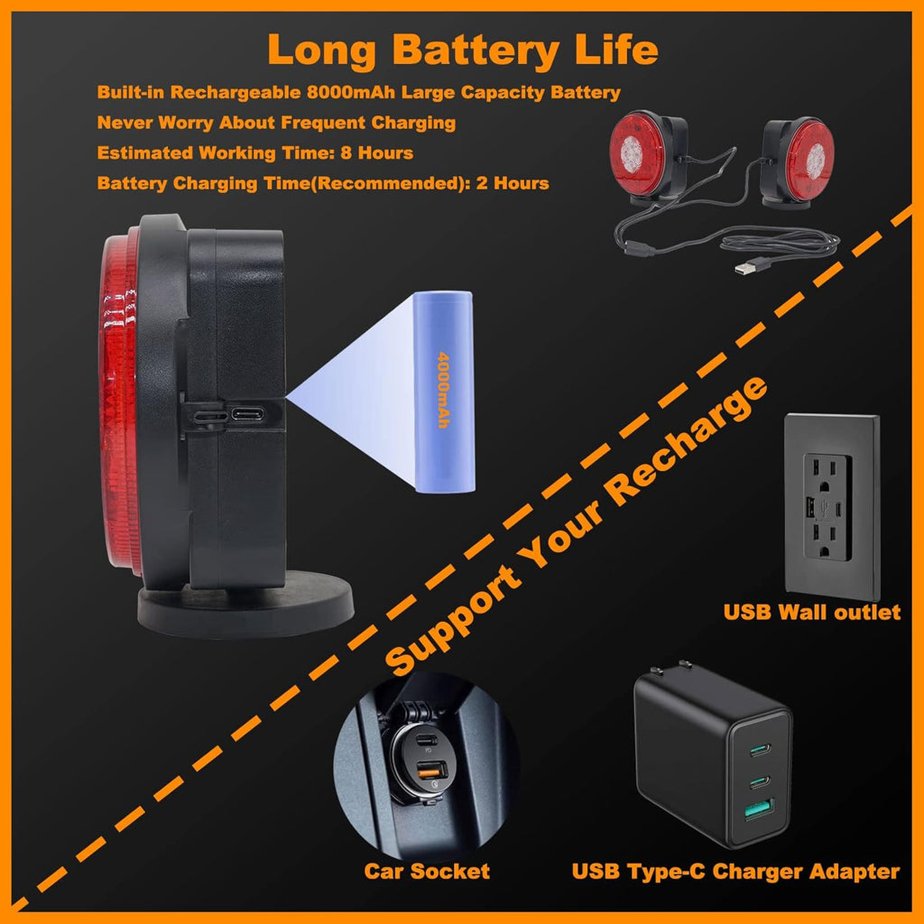 Magnetic Wireless Trailer Towing LED Light Kit with 7 Pin Transmitter Connectors Rechargeable Battery M308