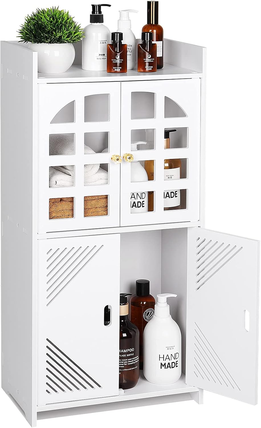 White PVC Double Door Floor Standing Storage Cabinet F196002