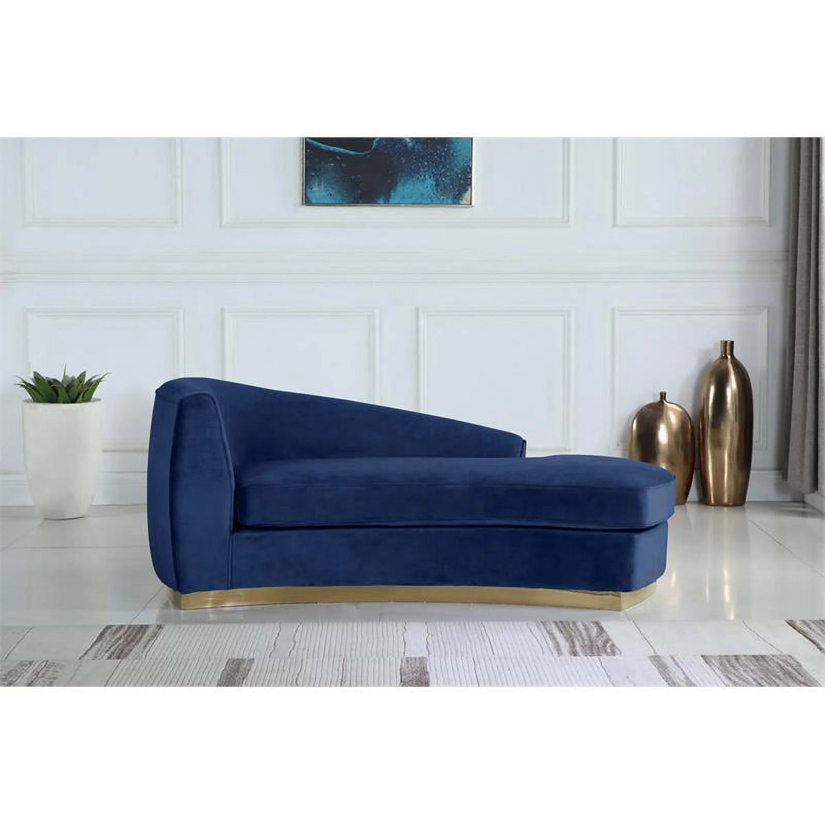 Navy and Gold Velvet Accent Chair and Chaise 2-Piece Set I2915
