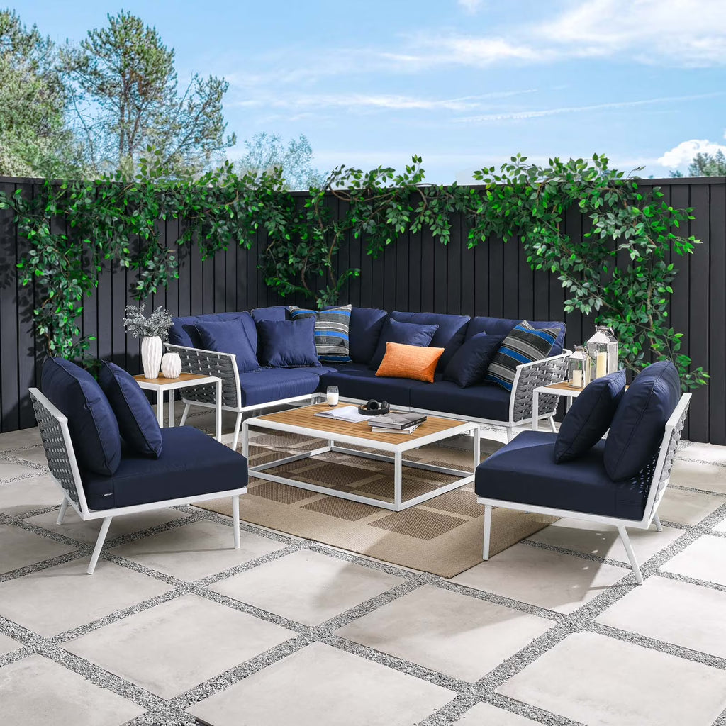 White Navy 9 Piece Aluminum Outdoor Sectional Sofa Set X231369