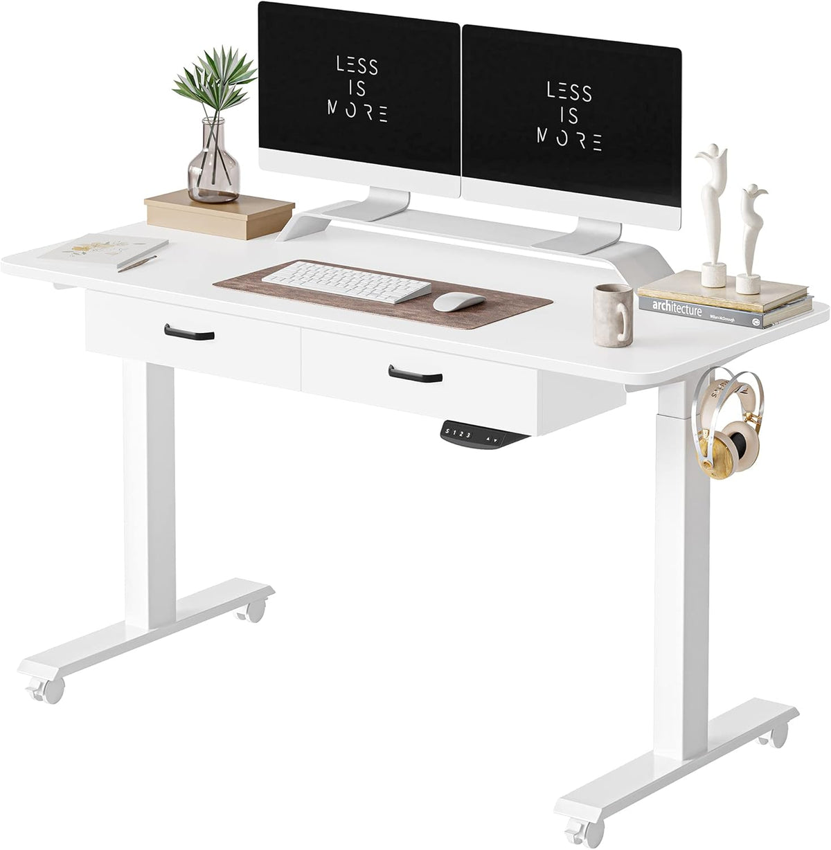 55x 24 Inches Electric Standing Desk with Double Drawer, Black Frame/Fir Brown Top K91272