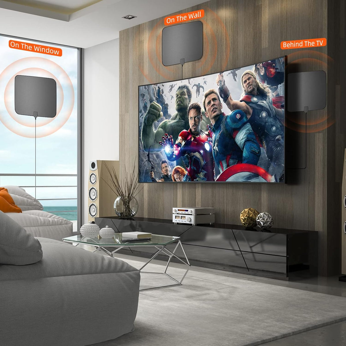 Indoor Outdoor 4K 1080P HDTV Antenna with Amplifier Signal Booster and 33ft Coaxial Cable B47979