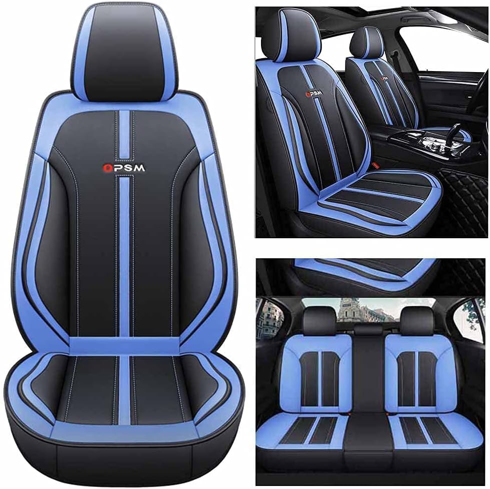 Leather Car Seat Cushion (Black-Blue) H862185