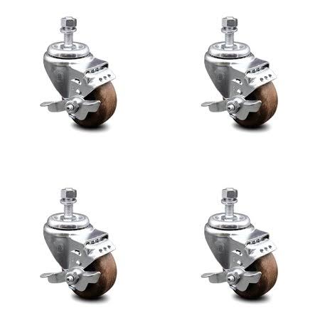 3.5 inch High Temp Glass Filled Nylon Threaded Stem Caster Set with Brake T893