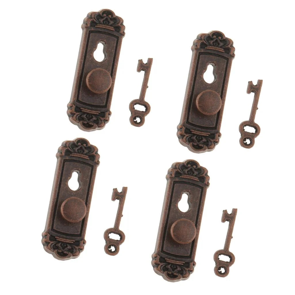 4 Pairs Dollhouse Door Knob Handle with Keys Q596718