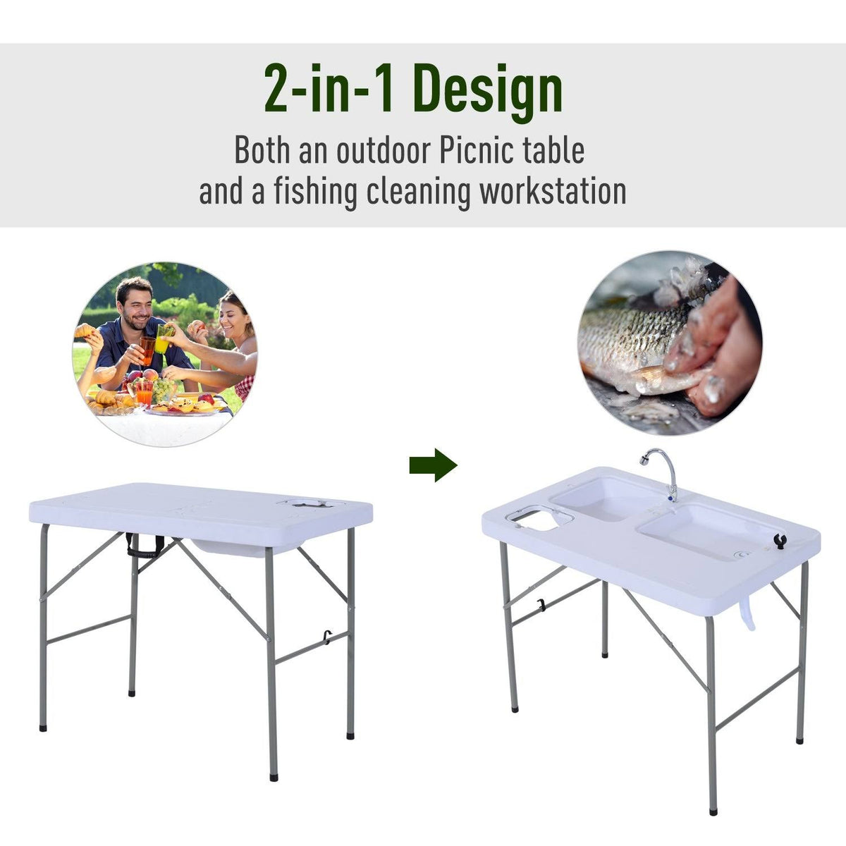 White Portable Folding Camping Table with Faucet O338