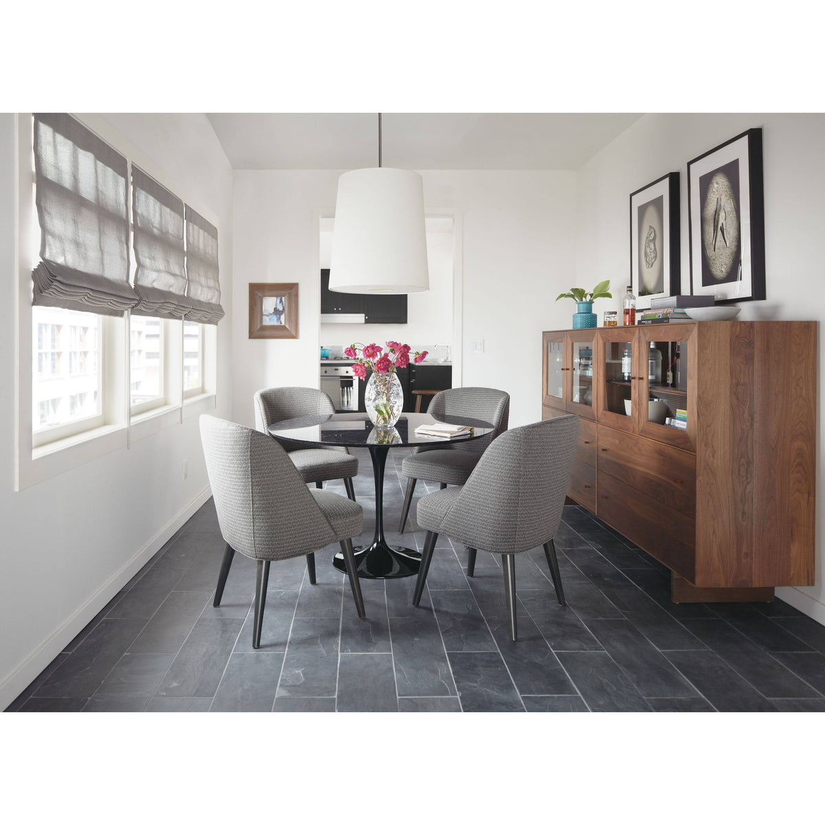 Modern Cora Side Chair in Declan Olive with Charcoal Legs Green Performance Fabric T523
